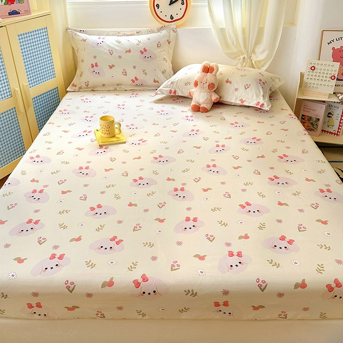 91家纺网 家纺一手货源 找家纺 十一家居 2025新款小清新印花款高克重加厚升级款云朵棉水洗棉床笠 萌趣小狗