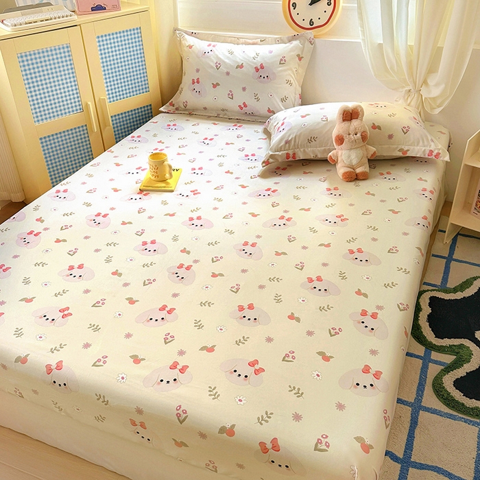 91家纺网 家纺一手货源 找家纺 十一家居 2025新款小清新印花款高克重加厚升级款云朵棉水洗棉床笠 萌趣小狗