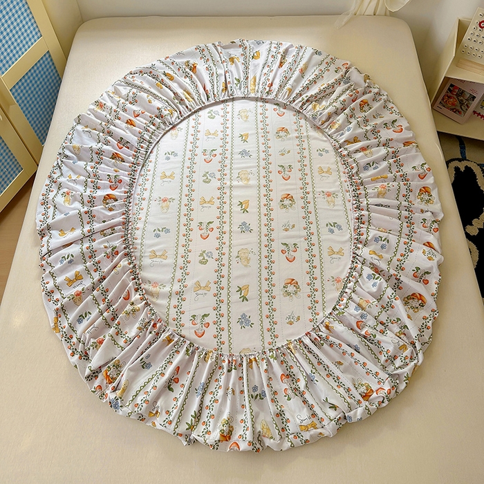 91家纺网 家纺一手货源 找家纺 十一家居 2025新款小清新印花款高克重加厚升级款云朵棉水洗棉床笠 兔兔庄园