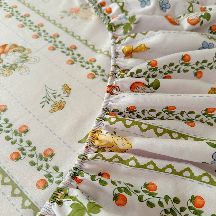 91家纺网 家纺一手货源 找家纺 十一家居 2025新款小清新印花款高克重加厚升级款云朵棉水洗棉床笠 兔兔庄园