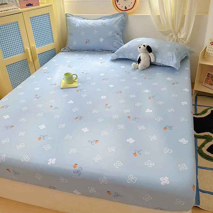 91家纺网 家纺一手货源 找家纺 十一家居 2025新款小清新印花款高克重加厚升级款云朵棉水洗棉床笠 幸运四叶草