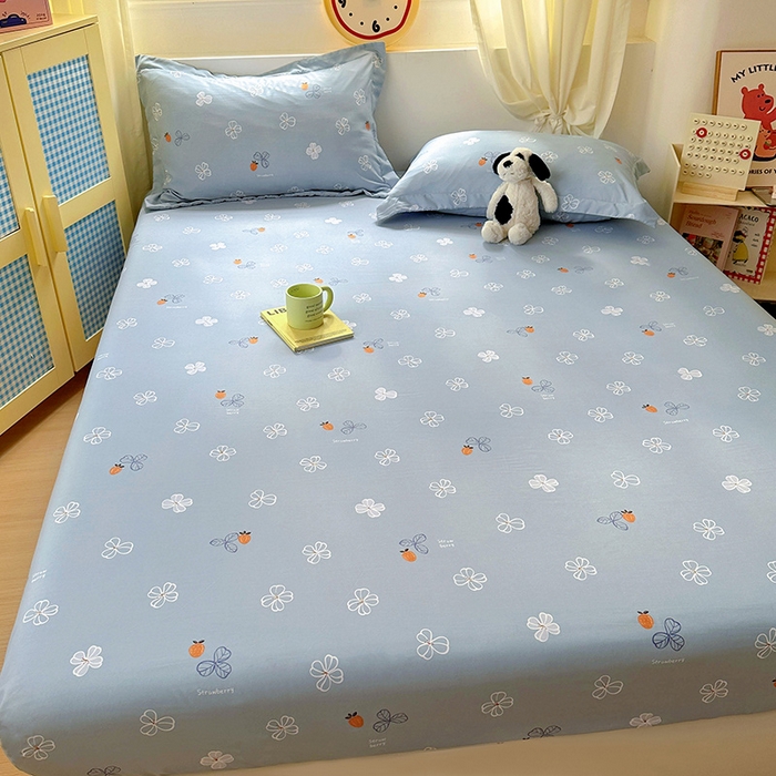 91家纺网 家纺一手货源 找家纺 十一家居 2025新款小清新印花款高克重加厚升级款云朵棉水洗棉床笠 幸运四叶草