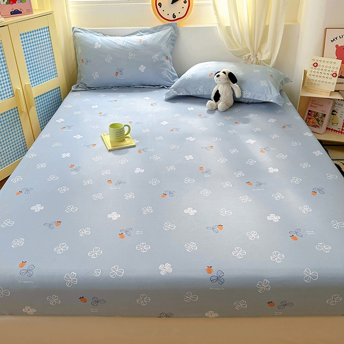 91家纺网 家纺一手货源 找家纺 十一家居 2025新款小清新印花款高克重加厚升级款云朵棉水洗棉床笠 幸运四叶草