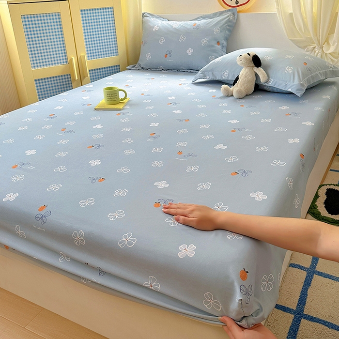 91家纺网 家纺一手货源 找家纺 十一家居 2025新款小清新印花款高克重加厚升级款云朵棉水洗棉床笠 幸运四叶草