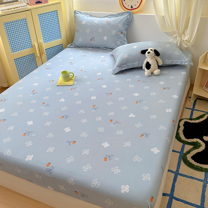 91家纺网 家纺一手货源 找家纺 十一家居 2025新款小清新印花款高克重加厚升级款云朵棉水洗棉床笠 幸运四叶草