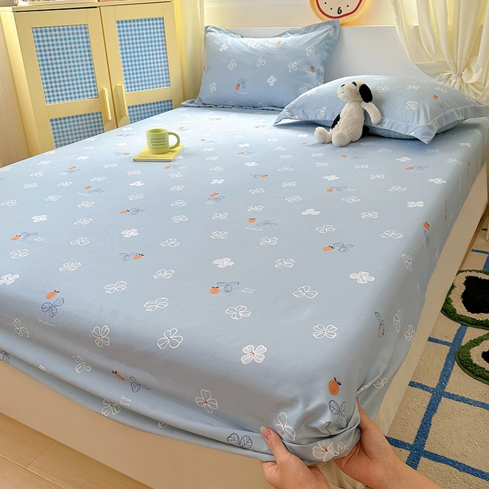 91家纺网 家纺一手货源 找家纺 十一家居 2025新款小清新印花款高克重加厚升级款云朵棉水洗棉床笠 幸运四叶草