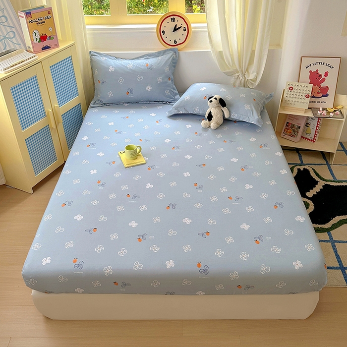 91家纺网 家纺一手货源 找家纺 十一家居 2025新款小清新印花款高克重加厚升级款云朵棉水洗棉床笠 幸运四叶草