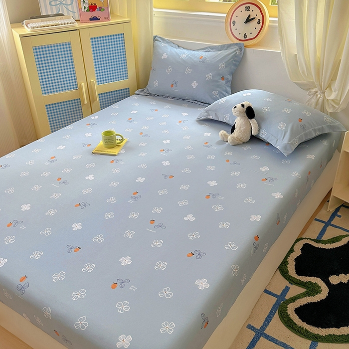 91家纺网 家纺一手货源 找家纺 十一家居 2025新款小清新印花款高克重加厚升级款云朵棉水洗棉床笠 幸运四叶草