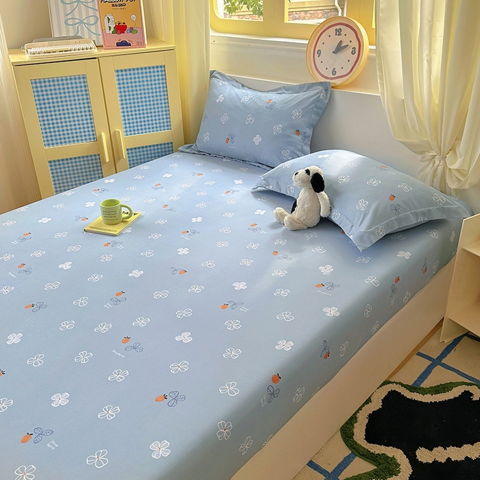 91家纺网 家纺一手货源 找家纺 十一家居 2025新款小清新印花款高克重加厚升级款云朵棉水洗棉床笠 幸运四叶草