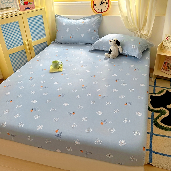 91家纺网 家纺一手货源 找家纺 十一家居 2025新款小清新印花款高克重加厚升级款云朵棉水洗棉床笠 幸运四叶草