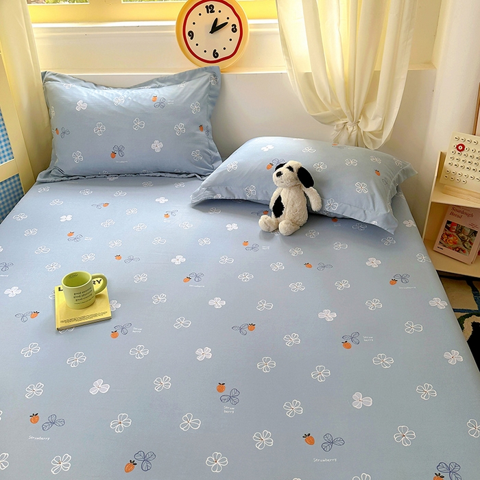 91家纺网 家纺一手货源 找家纺 十一家居 2025新款小清新印花款高克重加厚升级款云朵棉水洗棉床笠 幸运四叶草