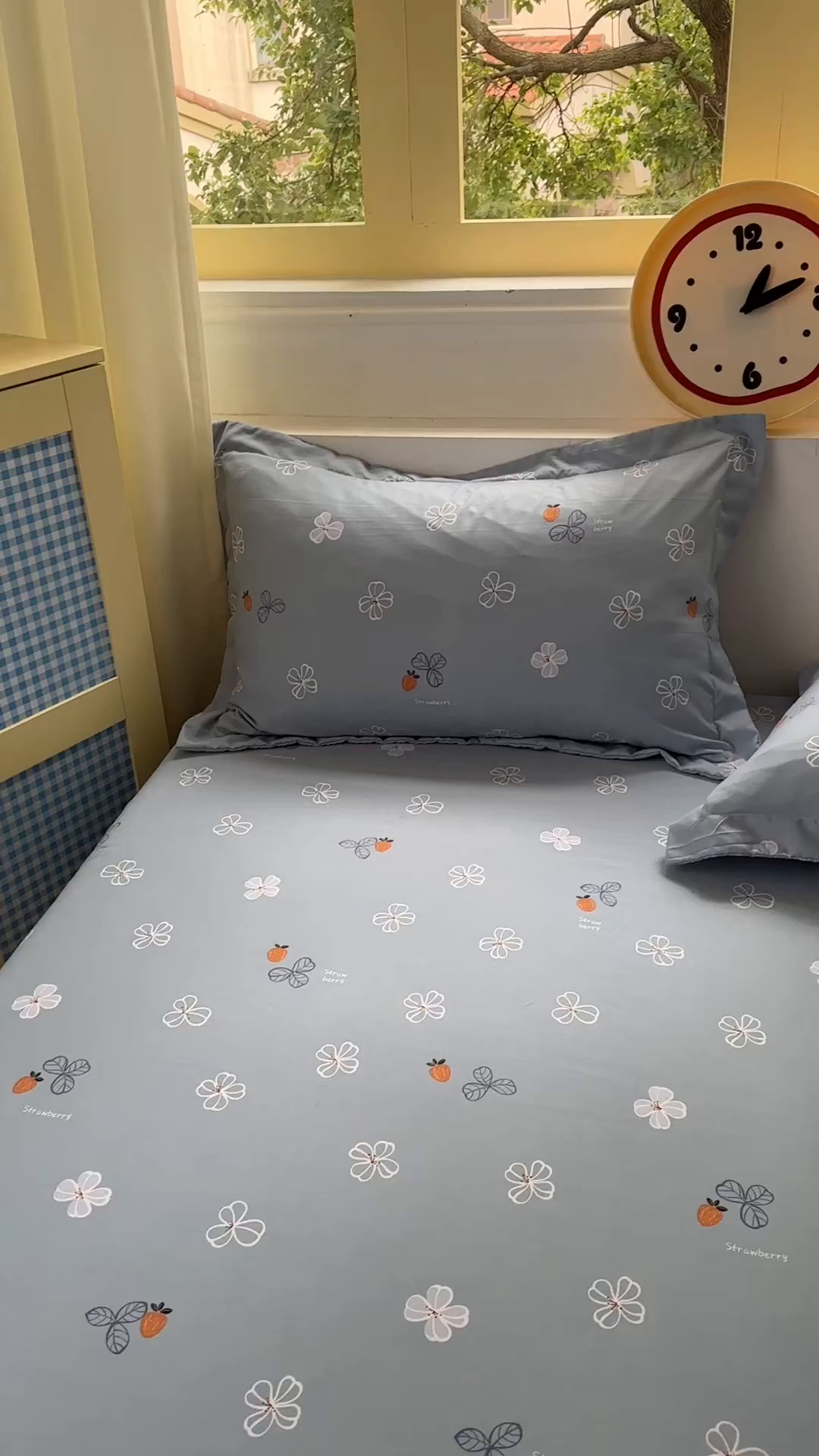 91家纺网 家纺一手货源 找家纺 十一家居 2025新款小清新印花款高克重加厚升级款云朵棉水洗棉床笠 幸运四叶草