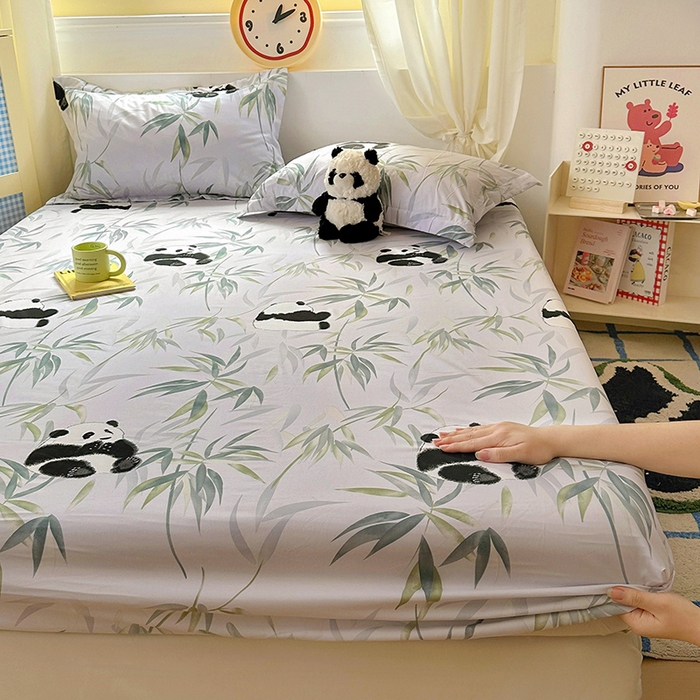 十一家居 2025新款小清新印花款高克重加厚升级款云朵棉水洗棉床笠 熊猫宝贝