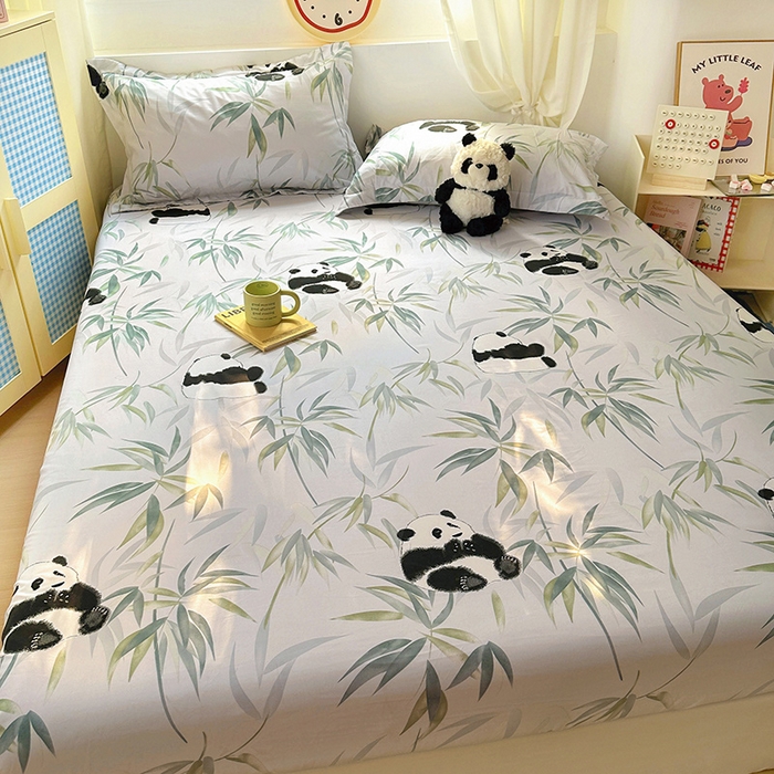 91家纺网 家纺一手货源 找家纺 十一家居 2025新款小清新印花款高克重加厚升级款云朵棉水洗棉床笠 熊猫宝贝