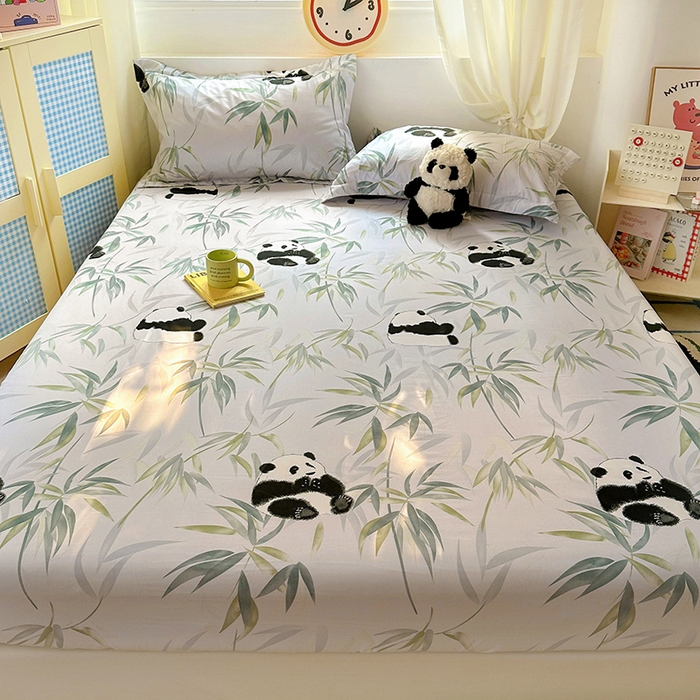 91家纺网 家纺一手货源 找家纺 十一家居 2025新款小清新印花款高克重加厚升级款云朵棉水洗棉床笠 熊猫宝贝