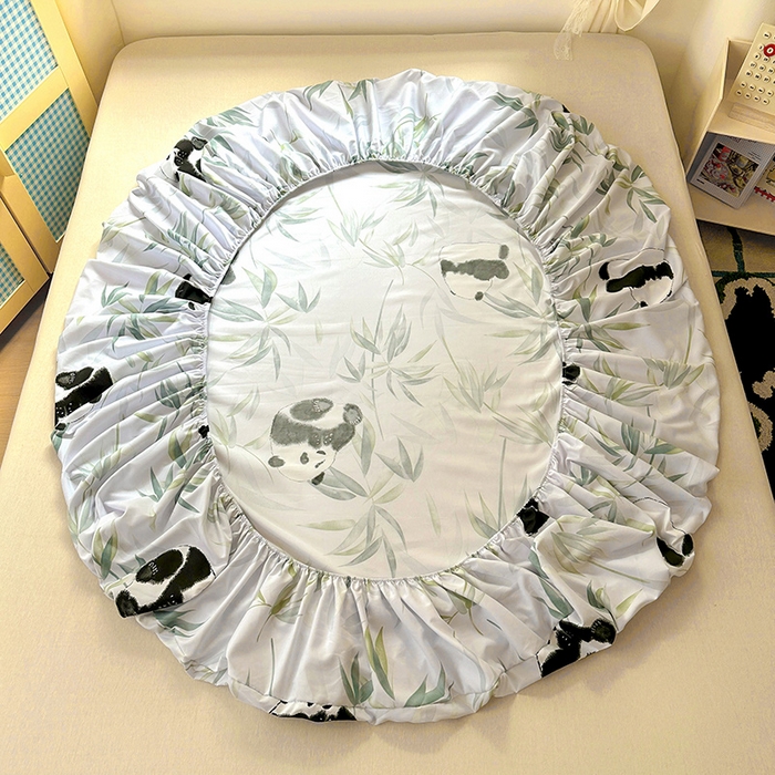 91家纺网 家纺一手货源 找家纺 十一家居 2025新款小清新印花款高克重加厚升级款云朵棉水洗棉床笠 熊猫宝贝