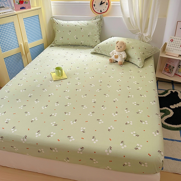 91家纺网 家纺一手货源 找家纺 十一家居 2025新款小清新印花款高克重加厚升级款云朵棉水洗棉床笠 樱花四溢