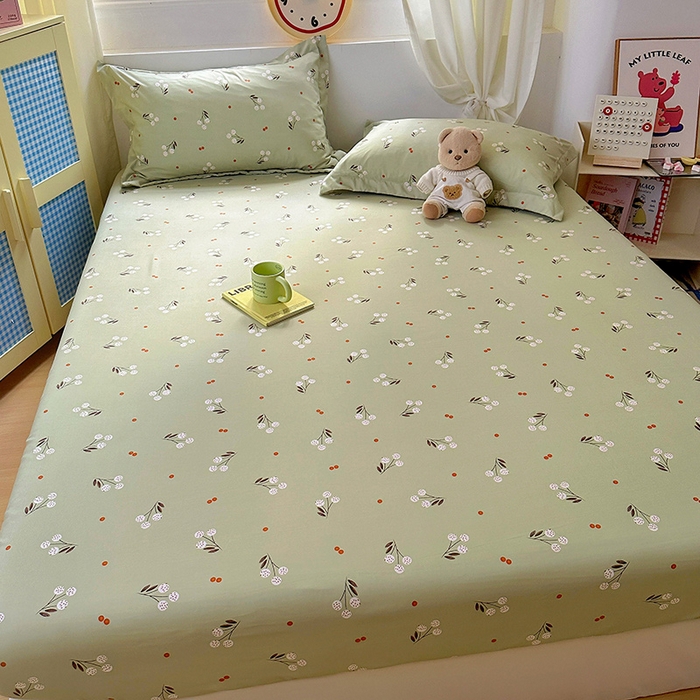 91家纺网 家纺一手货源 找家纺 十一家居 2025新款小清新印花款高克重加厚升级款云朵棉水洗棉床笠 樱花四溢