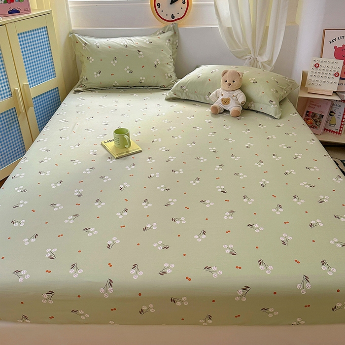 91家纺网 家纺一手货源 找家纺 十一家居 2025新款小清新印花款高克重加厚升级款云朵棉水洗棉床笠 樱花四溢