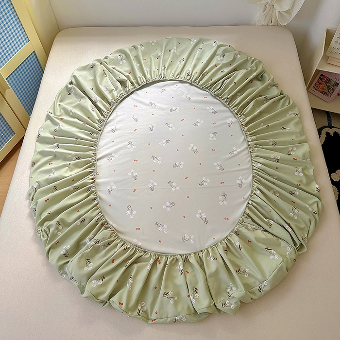 91家纺网 家纺一手货源 找家纺 十一家居 2025新款小清新印花款高克重加厚升级款云朵棉水洗棉床笠 樱花四溢