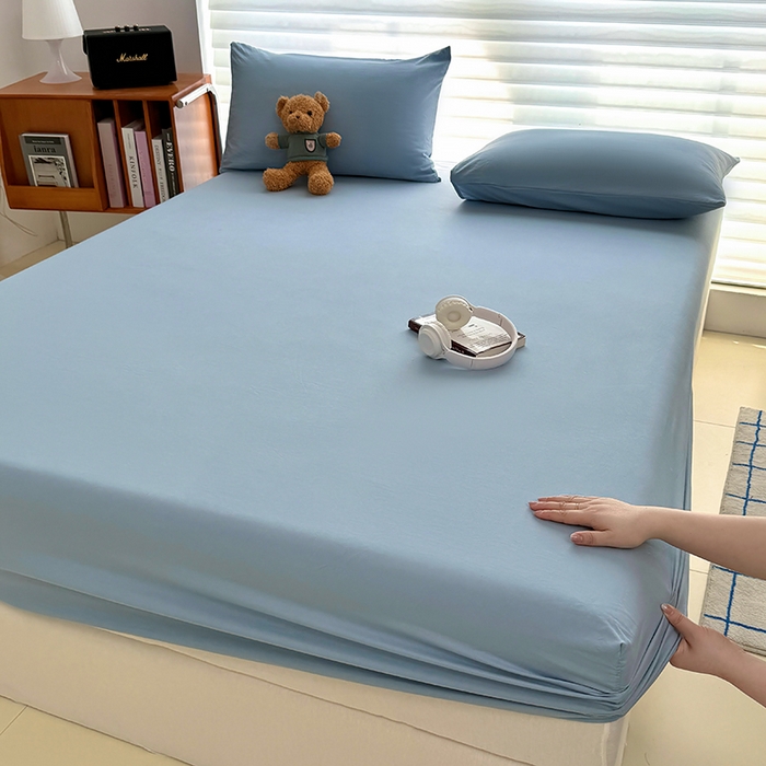 十一家居 2025新款ins纯色系列亲肤水洗棉床笠 浅蓝