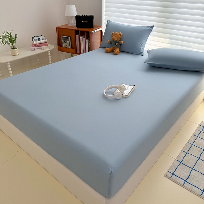 91家纺网 家纺一手货源 找家纺 十一家居 2025新款ins纯色系列亲肤水洗棉床笠 浅蓝