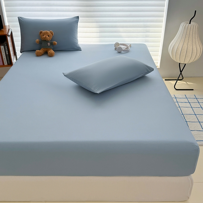 91家纺网 家纺一手货源 找家纺 十一家居 2025新款ins纯色系列亲肤水洗棉床笠 浅蓝