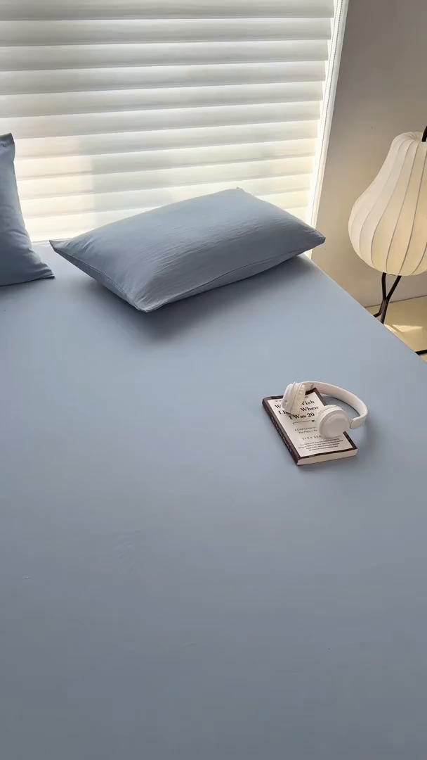 91家纺网 家纺一手货源 找家纺 十一家居 2025新款ins纯色系列亲肤水洗棉床笠 浅蓝