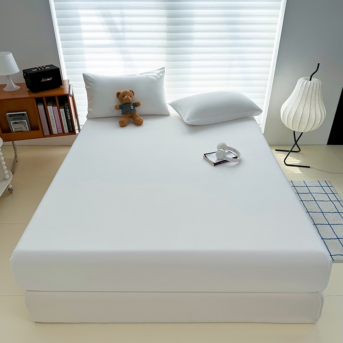 91家纺网 家纺一手货源 找家纺 十一家居 2025新款ins纯色系列亲肤水洗棉床笠 本白