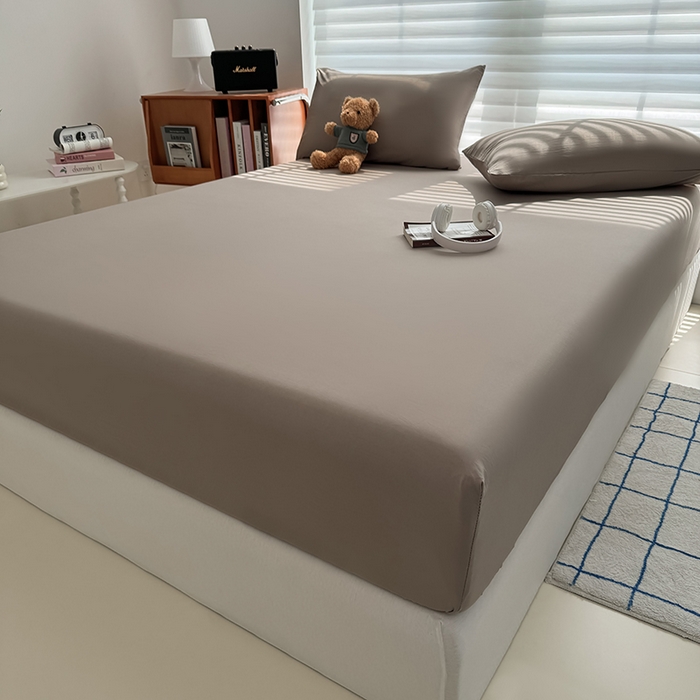 91家纺网 家纺一手货源 找家纺 十一家居 2025新款ins纯色系列亲肤水洗棉床笠 茶咖