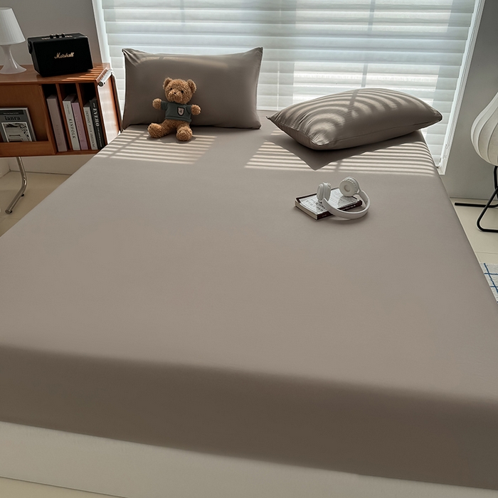 91家纺网 家纺一手货源 找家纺 十一家居 2025新款ins纯色系列亲肤水洗棉床笠 茶咖