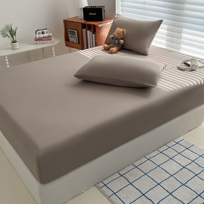 91家纺网 家纺一手货源 找家纺 十一家居 2025新款ins纯色系列亲肤水洗棉床笠 茶咖