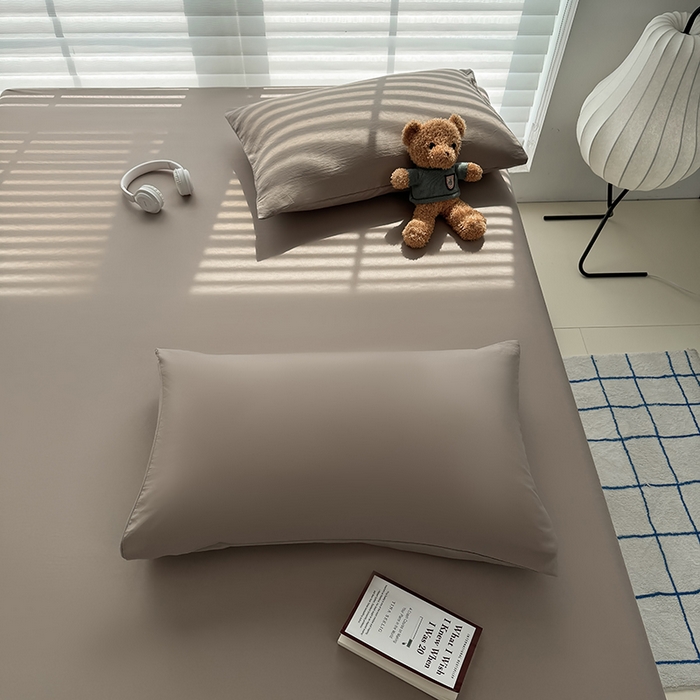 91家纺网 家纺一手货源 找家纺 十一家居 2025新款ins纯色系列亲肤水洗棉床笠 茶咖