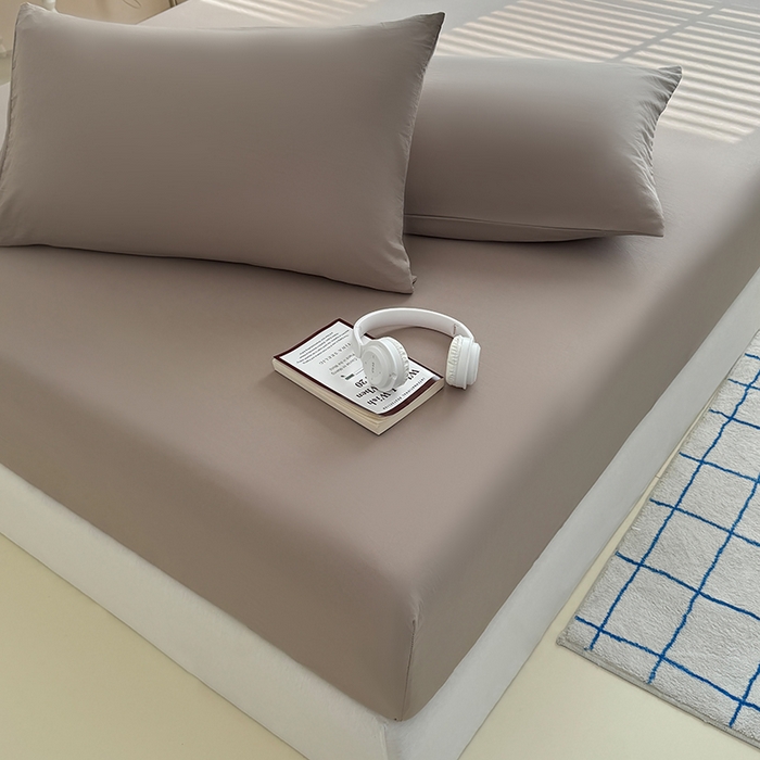 91家纺网 家纺一手货源 找家纺 十一家居 2025新款ins纯色系列亲肤水洗棉床笠 茶咖