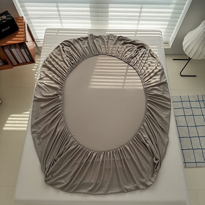 91家纺网 家纺一手货源 找家纺 十一家居 2025新款ins纯色系列亲肤水洗棉床笠 茶咖