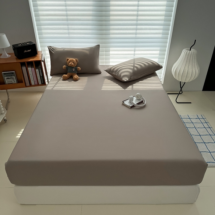 91家纺网 家纺一手货源 找家纺 十一家居 2025新款ins纯色系列亲肤水洗棉床笠 茶咖