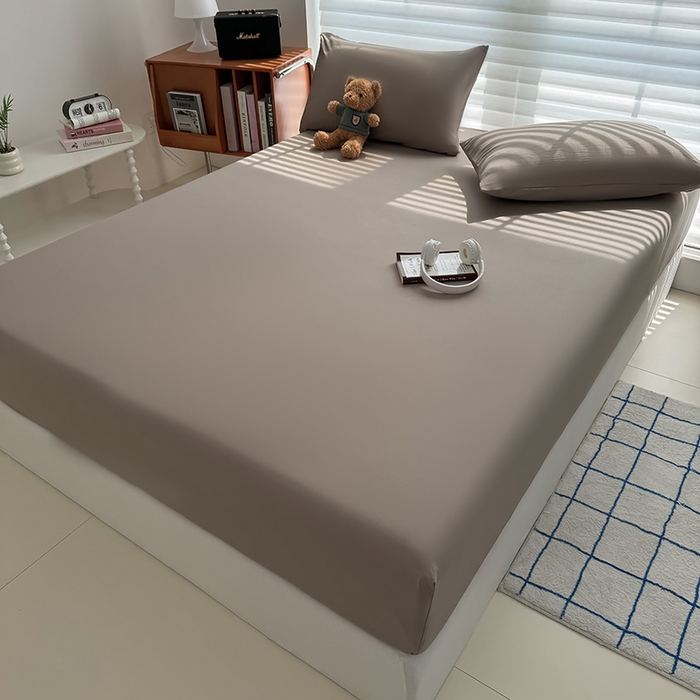 91家纺网 家纺一手货源 找家纺 十一家居 2025新款ins纯色系列亲肤水洗棉床笠 茶咖