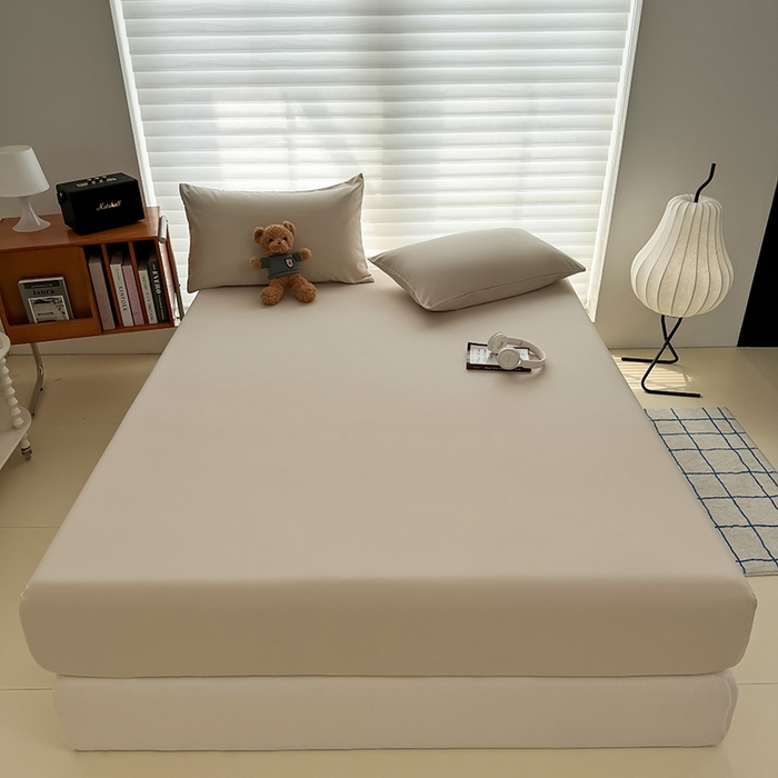 91家纺网 家纺一手货源 找家纺 十一家居 2025新款ins纯色系列亲肤水洗棉床笠 卡其