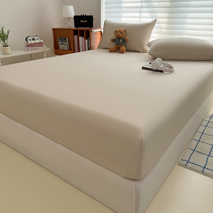 91家纺网 家纺一手货源 找家纺 十一家居 2025新款ins纯色系列亲肤水洗棉床笠 卡其