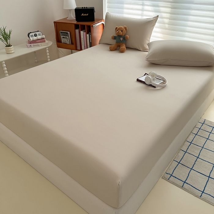 91家纺网 家纺一手货源 找家纺 十一家居 2025新款ins纯色系列亲肤水洗棉床笠 卡其