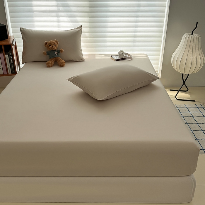 91家纺网 家纺一手货源 找家纺 十一家居 2025新款ins纯色系列亲肤水洗棉床笠 卡其