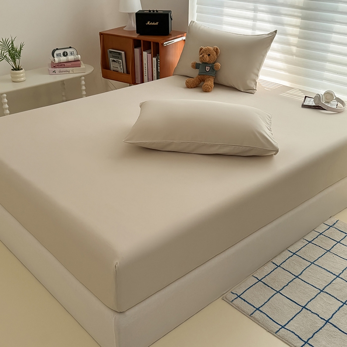 91家纺网 家纺一手货源 找家纺 十一家居 2025新款ins纯色系列亲肤水洗棉床笠 卡其