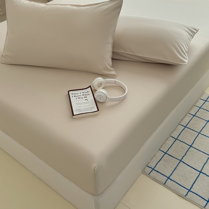 91家纺网 家纺一手货源 找家纺 十一家居 2025新款ins纯色系列亲肤水洗棉床笠 卡其