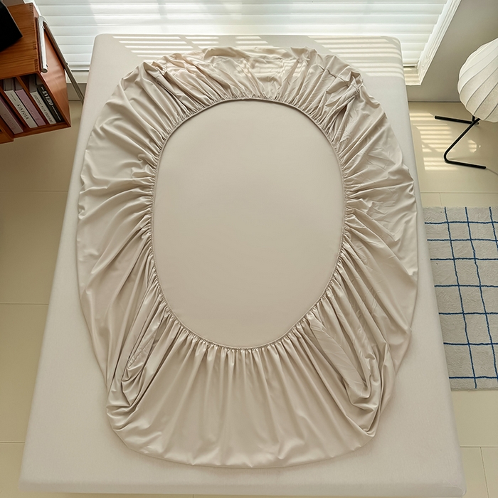 91家纺网 家纺一手货源 找家纺 十一家居 2025新款ins纯色系列亲肤水洗棉床笠 卡其