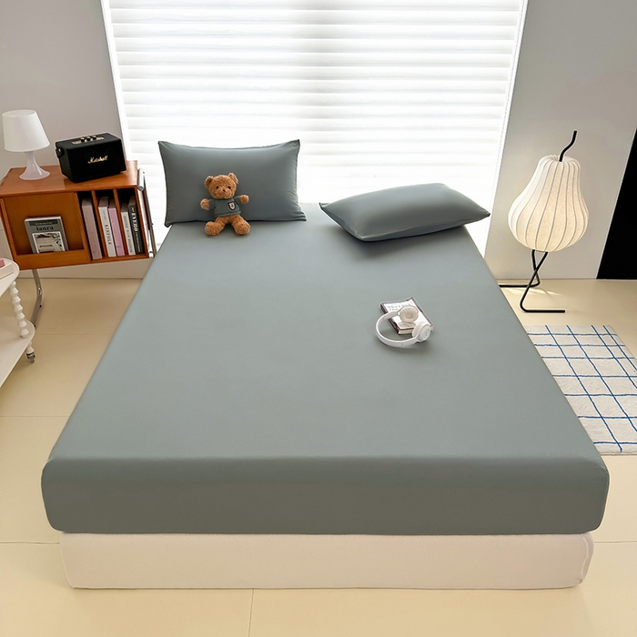 91家纺网 家纺一手货源 找家纺 十一家居 2025新款ins纯色系列亲肤水洗棉床笠 暖灰