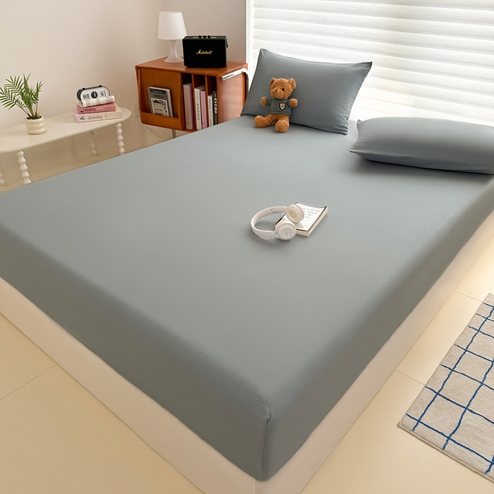 91家纺网 家纺一手货源 找家纺 十一家居 2025新款ins纯色系列亲肤水洗棉床笠 暖灰