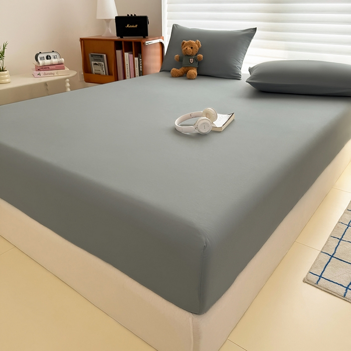 91家纺网 家纺一手货源 找家纺 十一家居 2025新款ins纯色系列亲肤水洗棉床笠 暖灰