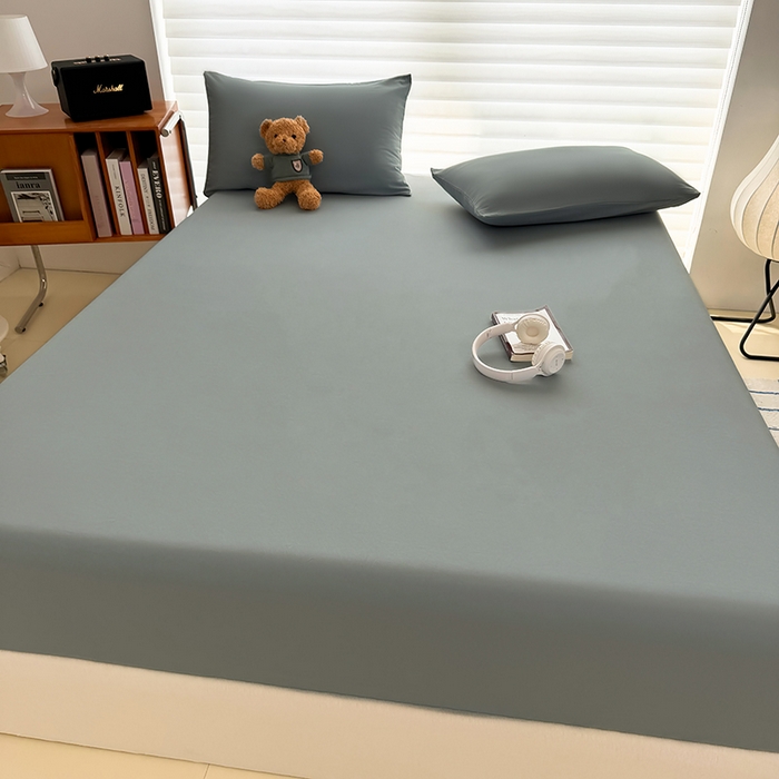 91家纺网 家纺一手货源 找家纺 十一家居 2025新款ins纯色系列亲肤水洗棉床笠 暖灰