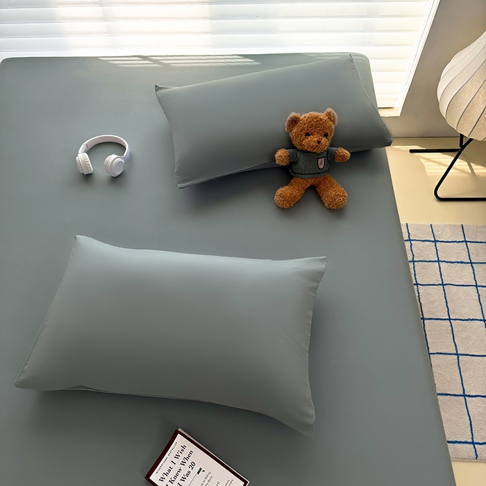 91家纺网 家纺一手货源 找家纺 十一家居 2025新款ins纯色系列亲肤水洗棉床笠 暖灰