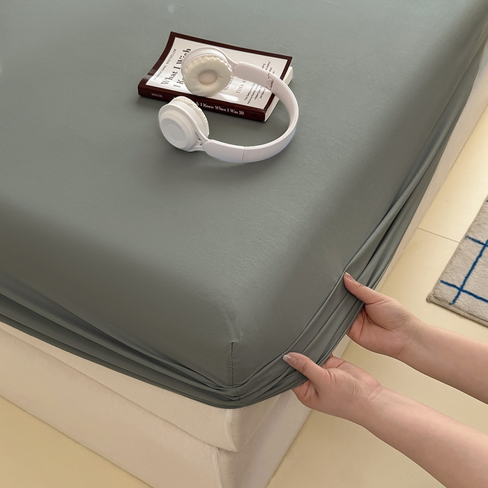 91家纺网 家纺一手货源 找家纺 十一家居 2025新款ins纯色系列亲肤水洗棉床笠 暖灰